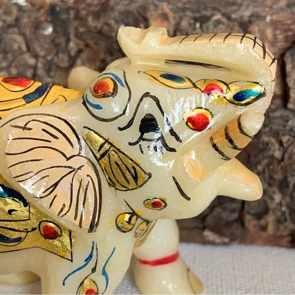 Marble Elephant Statue Trunk Up Hand Painted Indian Art home Decor Sculpture 3" - Picture 11 of 14